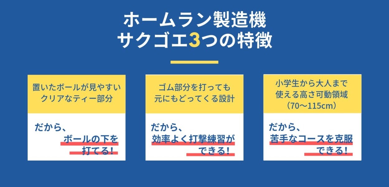 ホームラン製造バッティングティー「サクゴエ」の3つの特徴